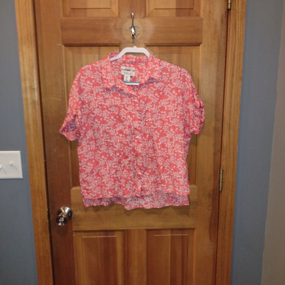 Women's Rachel Zoe 100% linen casual short sleeves Button Down Shirt size S